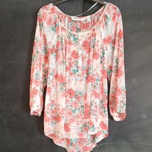 LC Lauren Conrad Floral Blouse - Coral and Mint